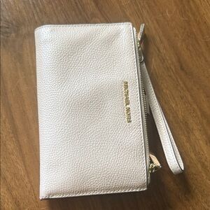 Michael Kors Beige Wristlet with Gold Accents